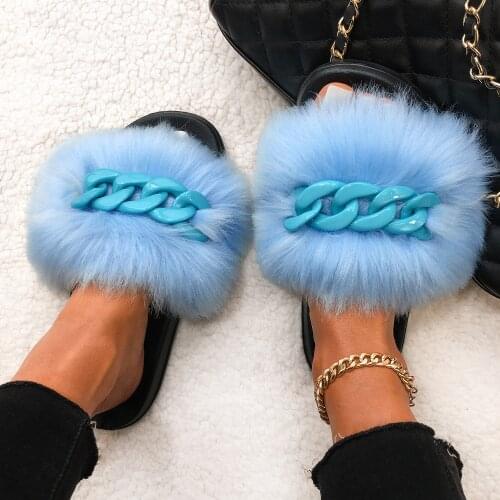 Furry Fur Slippers Fluffy Flip Flops Women Summer Faux Fur Sandals Luxury Designer Fluffy Slides Beach Home Flat Shoes 2021