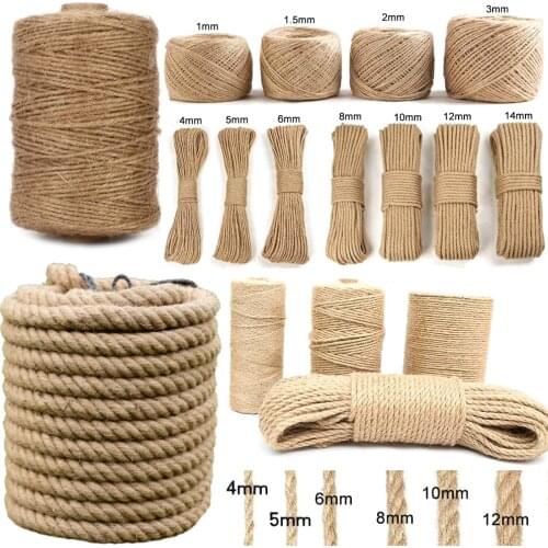 1-14mm Natural Jute Twine Vintage Jute Rope Cord String Twine Burlap For DIY Crafts Gift Wrapping Gardening Wedding Decor 2-100M