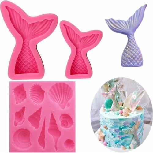 Mermaid Tail Fondant Cake Sea Shell And Conch Shape Silicone Mold Cupcake Kitchen Baking Tools Gum Paste Chocolate Candy Mold