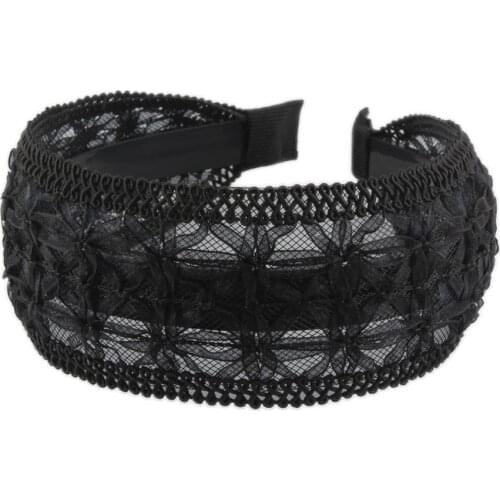 Gothic Black Wide Lace Flower Headband Embroidery Hair Hoop Boho Headwear