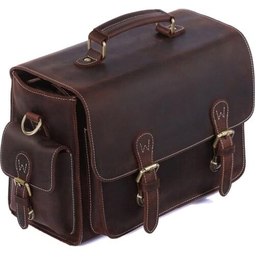 TIDING Vintage Cowhide Camera Bag Luxury Thick Leather Shoulder Messenger Bag for DSLR Camera and Lens Dark Brown Brand Mens Bag