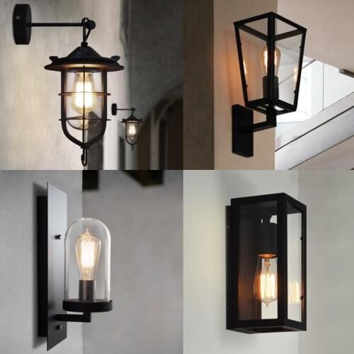 Vintage Retro Loft Black Painted Iron Wall Lamp with Clear Glass Lampshade Edison Bulb Wall Sconce for Aisle Corridor