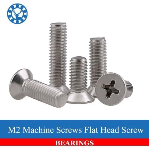 50Pcs M2 DIN965 ISO7046 JISB1111F GB819 304 Stainless Steel Machine Screws Flat Head Screw