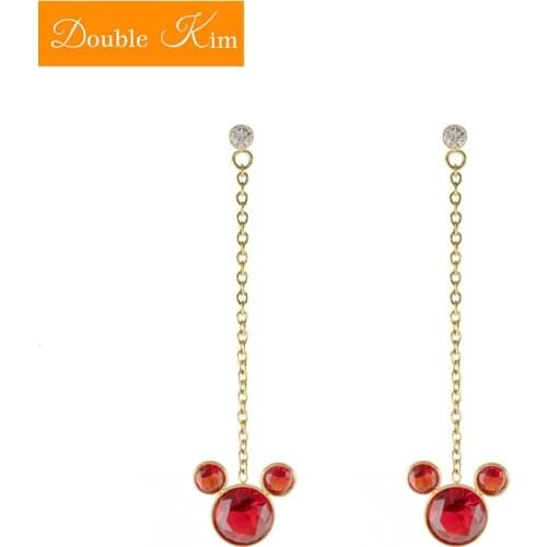 Red Cartoon Dangle Earrings Titanium Stainless Steel Inlaid Red Zircon Earrings Gold Color Fashion Trendy Women Jewelry Gift