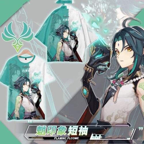 Yuanshen Project Animation Genshin Impact Coaplay Costumes Xiao Ningguang Mandrill Impression Leisure Summer Short-sleeve Shirts