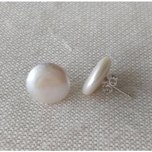 Unique Pearls jewellery Store,Coin Pearl Earrings 12-13mm White Color Coin Freshwater Pearl Jewellery Silver Stud Earring
