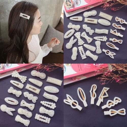 Snap Button Hair Pins Fashion Pearl Hair Clip for Women Sweet Pearl Hairpin Hair Clips Jewelry Lady Barrette Stick