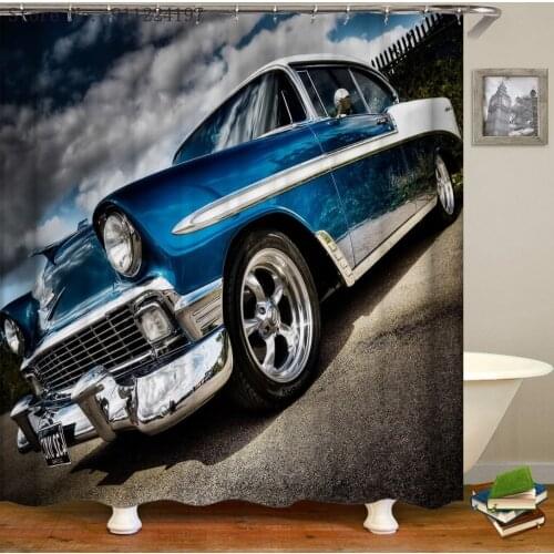 3D Vintage Car Printed Shower Curtains Train Steamship Motorcycle Bathroom Curtain Waterproof Frabic Bathroom Curtain With Hooks