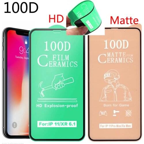 50Pcs\Lot 100D Soft Ceramic Tempered Glass For iPhone XR 12 11 Pro XS MAX X 7 8 6 6s Plus Protective Screen Protector