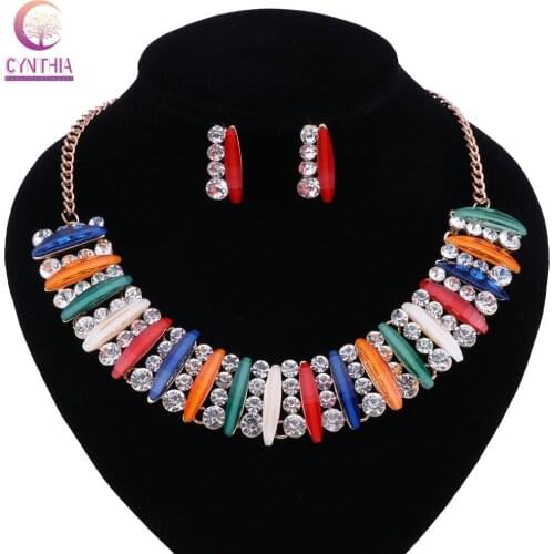 Women Wedding Party Resin Crystal Necklace Earrings Jewelry Sets Bridal African Beads Accessories Jewelry Sets