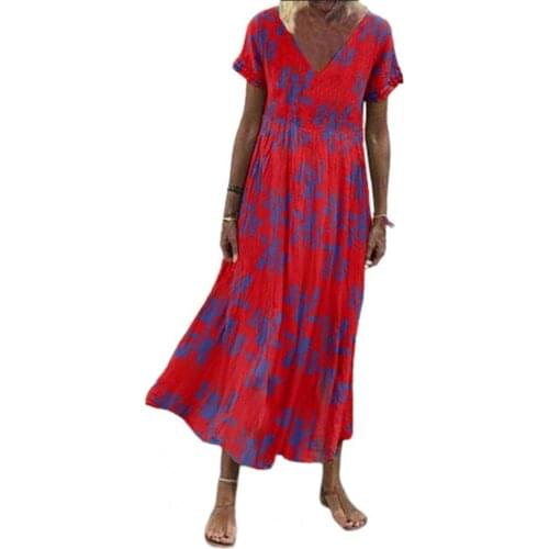 Plus Size Women Dress Vintage Bohemian Print V Neck Slim Stretchy Female vestidos Summer Loose Beach Long Dress Party