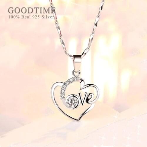 Fashion Women Love Heart Rhinestone Pendant 925 Sterling Silver Necklace Jewelry Accessories Anniversary Gift For Lover