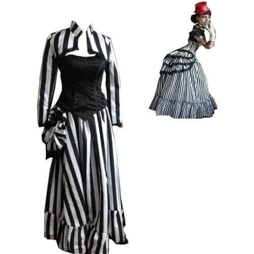 D-001 Victorian Gothic/Civil War Southern Belle loose Ball Gown Dress Halloween Theater Striped dresses Sz US 6-26 XS-6XL