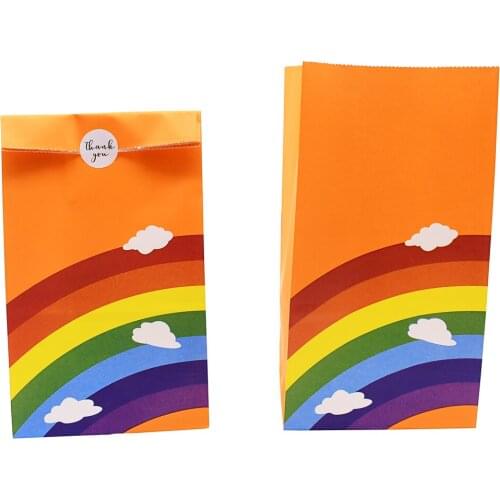 10pcs Corlorful Kraft Paper Bag Rainbow Pattern Candy Gift Bags Cookie Food Packaging Box Birthday Party Supplies 13x8x24cm