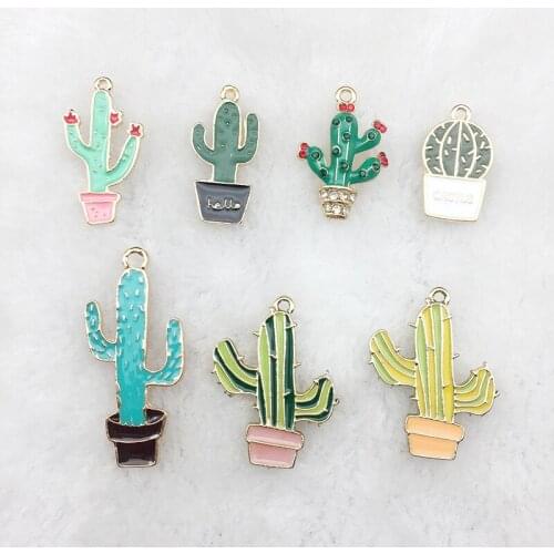 10pcs DIY metal enamel hello cactus plant bonsai charms gold bracelet pendants for necklace earring jewelry making material