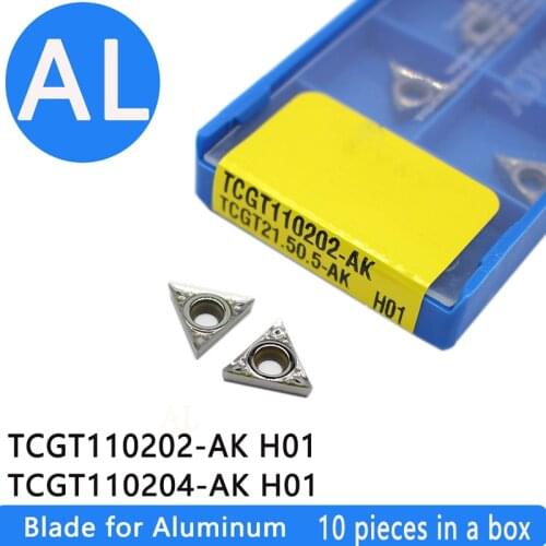 10Pcs TCGT110202 AK H01 TCGT110204 Aluminum Cutter Blade Insert Cutting Internal Tool Turning Tool CNC Tools AL +TIN Alloy Wood