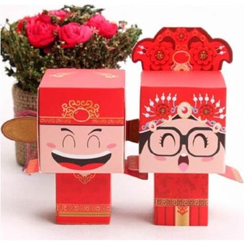 100pcs Chinese Red Candy Boxes Wedding Favors Bride Groom Gift Package Wedding Party Supplier Paper Candy Bag