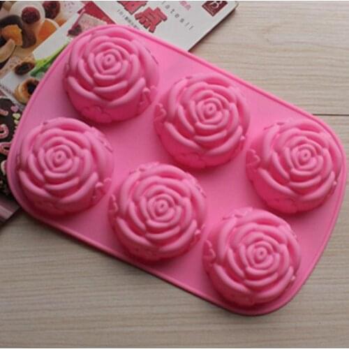 100pcs/lot DIY silicone mold 6 lattices rose cake pudding molds soap molds Free shipping SN583