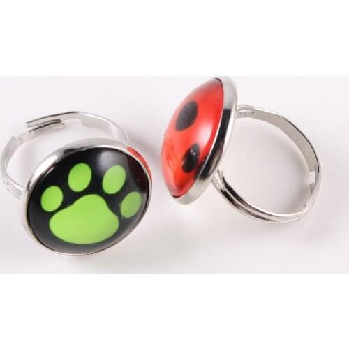 100pcs Fashion Ladybug Girl Round Glass Cabochon Silver Plated Ring Cute Ladybug Women Child Gifts Cartoon Alloy Ring Jewelry