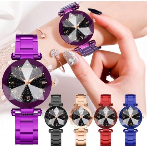 100pcs/lot Colorful Alloy Case Alloy Case Luxury Starry Sky Dial No Logo Lady Steel Belt Watch Lady Quartz Watch