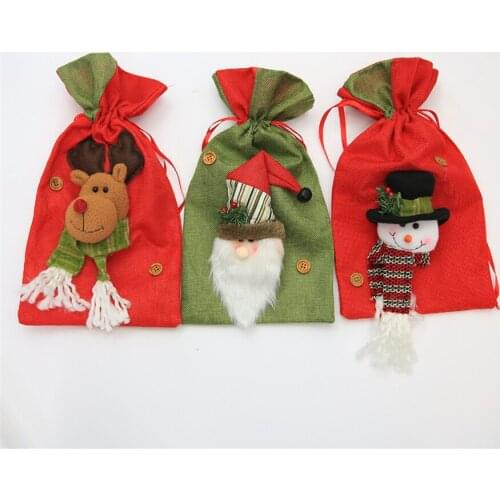 12pcs Christmas Santa Sack Candy Cookie Gift Bags Santa Snowman Elk Stocking with Cord Drawstring Xmas Holiday Party Decoration