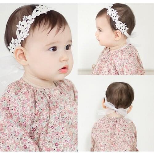 2018 Baby Flower Headband Girl Children Infant Baby White Floral Hair band Accessories Adjustable Headband For Baby Girls