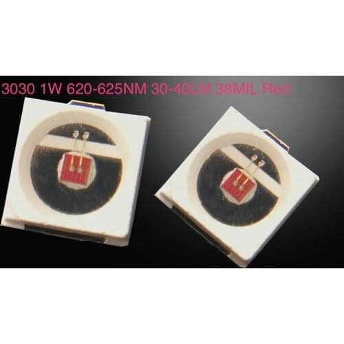 5000pcs/lot 3030 Red Light 1W 2-2.2V 28mil 30-40LM CRI 70 620-625nm Copper Bracket Pure Gold Wire