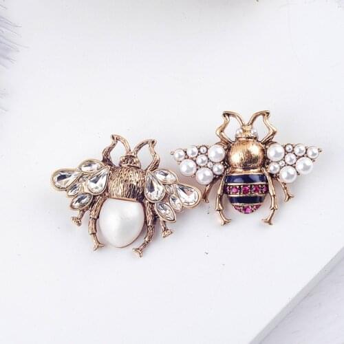 Bohemia New Tendency Fashion Imitation Pearls Red/White Color Glass Bee Insect Brooch For Women Statement Jewelry Wholesale