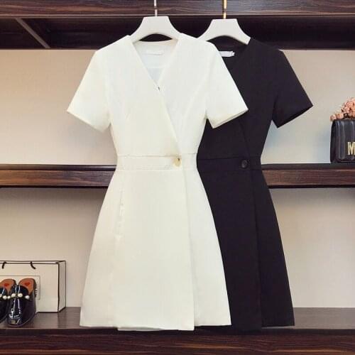 Large Size Summer New French V-neck Dress Temperament Midi Dress High Waist Vestidos De Festa Pastel Clothes For Women