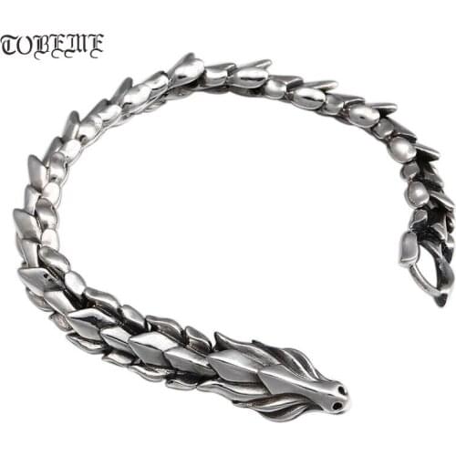 Handcrafted 925 Silver Dragon Chain Bracelet Thai Silver Man Bracelet Vintage Sterling Chain Power Dragon Bracelet