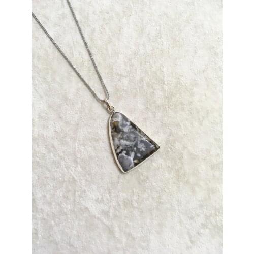 925 Sterling Silver Natural Stone Agate Flat Water Drop Loose Beads Strand Fine Jewelry Necklace pied design Vintage For Gift