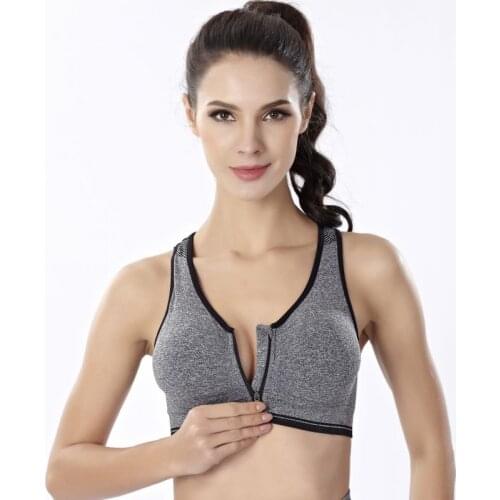 Plus Size Top Women Zipper Lingerie Wireless Sports Bra Underwear Shockproof Push Up Gym Fitness Athletic Running Yoga Bra 3XL