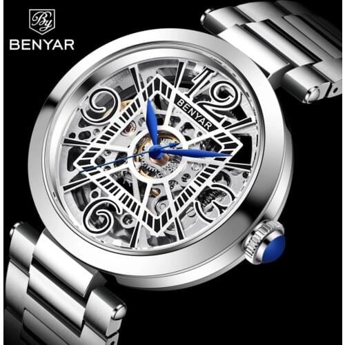 Benyar 2021 New Top Luxury Brand Mens Business Mechanical Watch Waterproof Stainless Steel Strap Automatic Watch Watch For Men