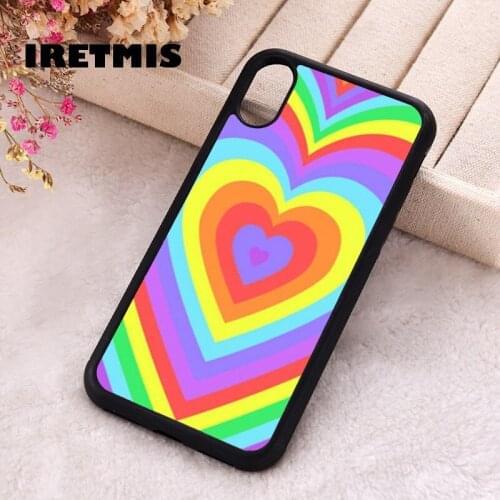 Iretmis 5 5S SE 2020 Phone Cover Case for iPhone 6 6S 7 8 Plus X Xs XR 11 12 Mini Pro Max Silicone TPU Rainbow Heart Pattern