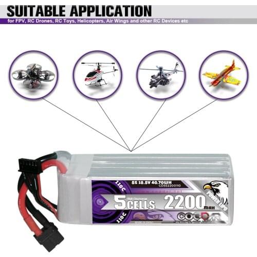 CODDAR 2200mAh 18.5V 110C 5S Lipo Battery With XT60 T Plug FPV Drone Power For FPV Frame RC Helicopter Plane Car Parts