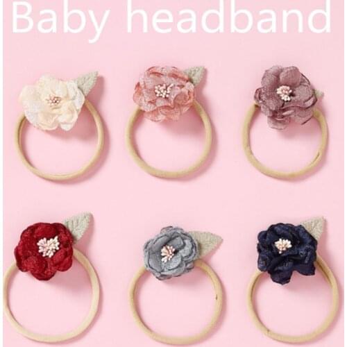 6-color Childrens Headband Nylon Stretch Mesh Silk Seamless Flower Baby Headband Baby Lace Headband