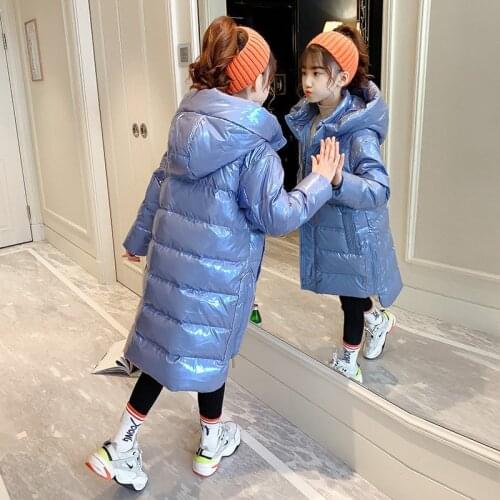 Winter kids Girls Jacket Coat Hooded Long Outerwear Waterproof Bright Reflective Children Clothes 4 5 6 7 8 9 10 11 12 13
