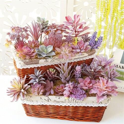 Artificial Succulent Flocking Purple Succulent Potted Plant DIY Simulation Flower Head Home Garden Desktop Decoration Fake Plant
