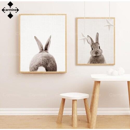Rabbit Tail Canvas Painting Grey Bunny Poster and Print Nordic Animal Wall Art Print Picture Baby Kids Room Decoration Frameless