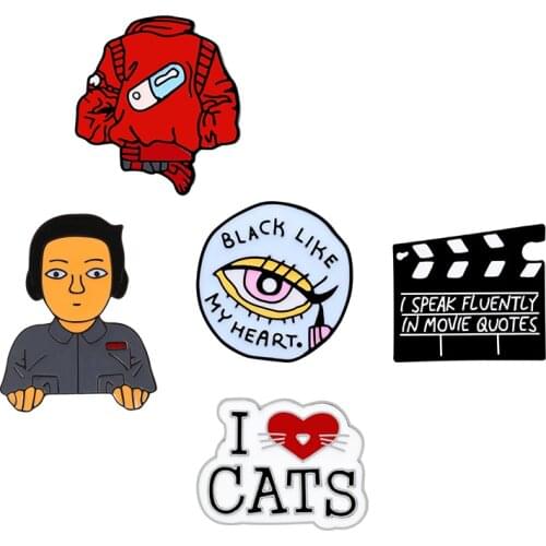 Brooch Collection Eye Pill Coat Rose Girl Movie Clapboard Women Fashion Enamel Pins Female Jackets Backpack Badges Girls Jewelry