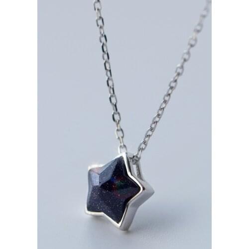 MloveAcc 100% 925 Sterling Silver Blue Sandstone Star Necklaces & Pendants for Women Minimalism Fashion Lady Jewelry