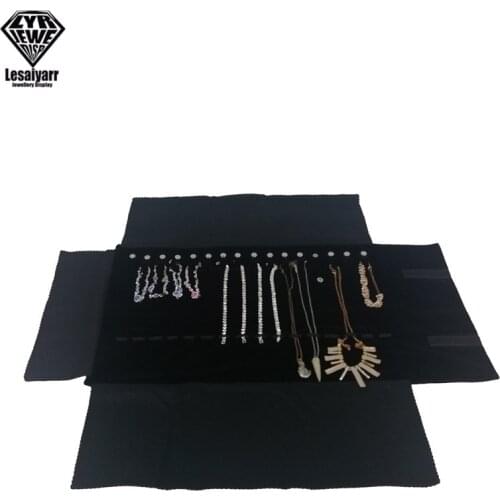 Fashion Black Velvet Jewelry Roll Bag for Jewellery Pendant Organizer Storage Foldable Bag Portable Necklace Display Cases