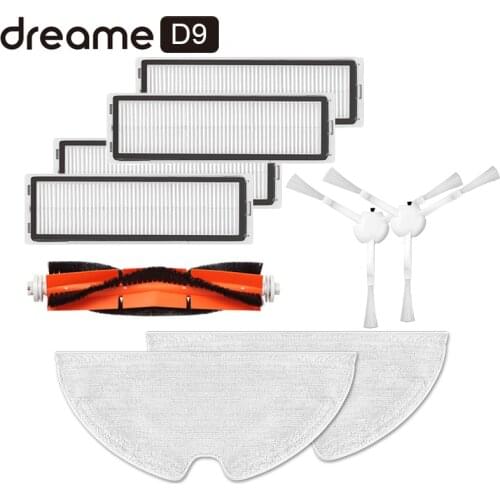 Dreame D9 Robot Vacuum Cleaner Spare Parts Pack Kits Side Roller HEPA Filter Main Brush Mop Cloths Dry Wet Mopping Accessories