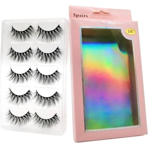 False Mink Lashes 5 Pairs Natural Wispy Soft Fluffy Dramatic 3D Fake Eyelashes Handmade Reusable Long Lasting Thick Eyelash