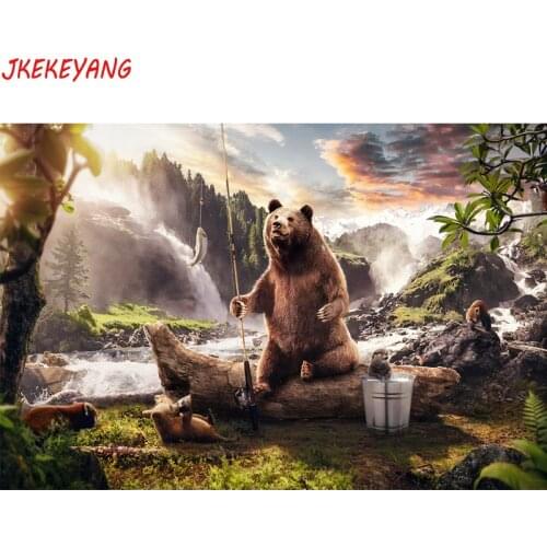 Wall Art Pictures 5D Diy diamond painting Bear fishing Diamond Mosaic sale Rhinestone Embroidery cross stitch Y3426