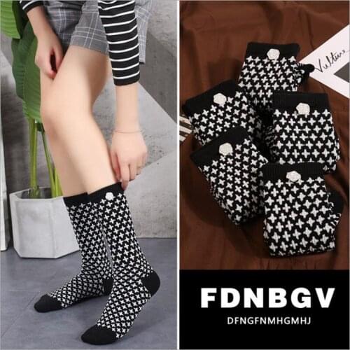 Socks Camellia Winter Japanese Style Harajuku Women Socks Ins Female Flower Girls Black White Cotton Fashion New High Quality
