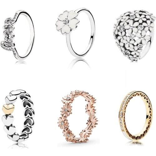 2020 New Fashion Silver 925 Darling Daisy Bouquet Signature of Love, Primrose Stackable Ring White Enamel Original Woman Jewelry