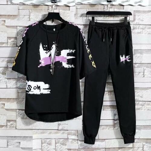 2021 New Mens Suit Hip-hop Clothes Streetwear Spring and Summer Clothes Mens T-shirt and Pants Two-piece Casual