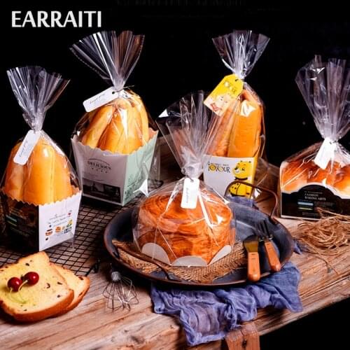 24PCS Plastic Bread Packaging Bag Bakery Shop Bread Bags Home Baking Takeaway Bags Cookies Food Snacks Candy Paper Box