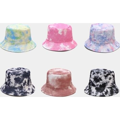 2021 Tie-dye Womens Summer Bucket Hat Outdoor Beach Cap Leisure Sun Protection Hat Reversible Fisherman Hat Unisex Panama Cap